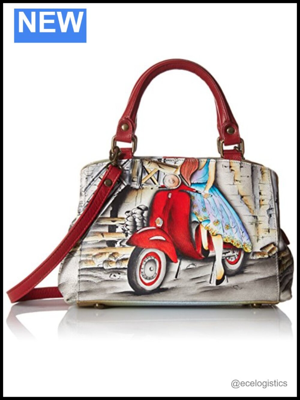 Genuine Leather Small Multicompartment Satchel Shoulder Bag Hand-Painted Art Bag